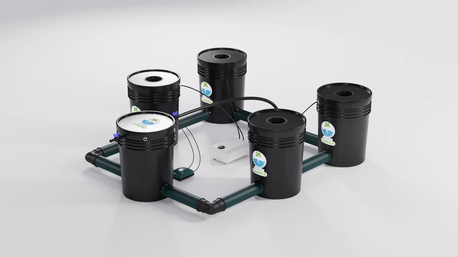 Sistema RDWC HidroCanna armado con módulos y depósito
